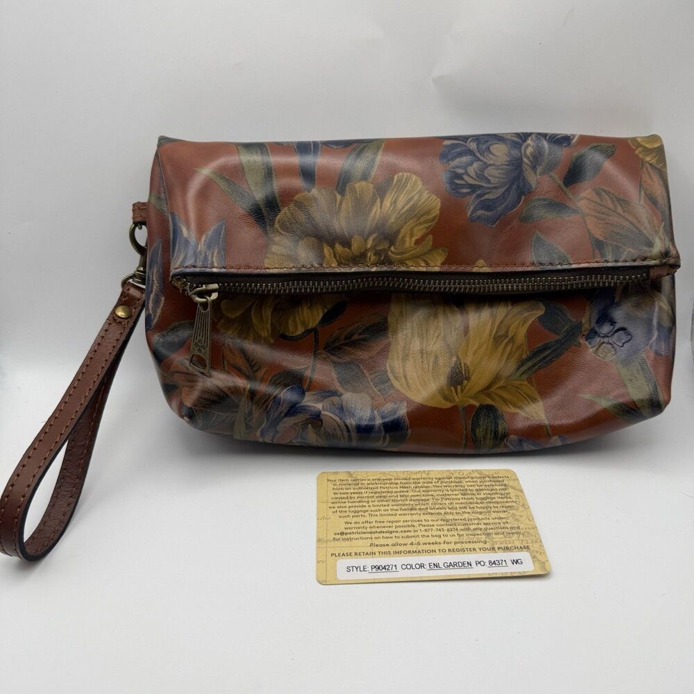 Patricia Nash Leather Fold over Clutch Wristlet Style P904271 Color ENL Garden